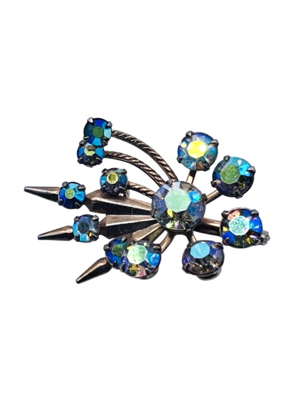 Dazzling Vintage Mid-Century Statement Brooch, AB rhinestones